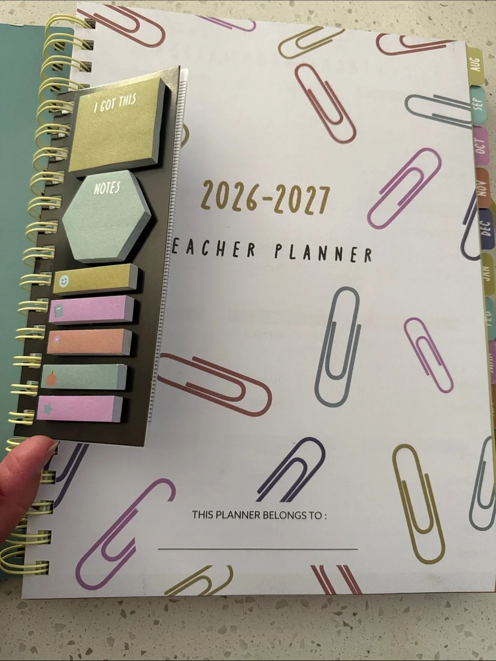 Pembrook 2026-2027 Teacher Planner – Black with Pastel Paperclip Design
